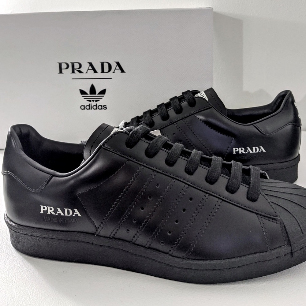 (UNISEX) ADIDAS PRADA X SUPERSTAR BLACK CORE (NEW) US 8 MEN / 9.5 W